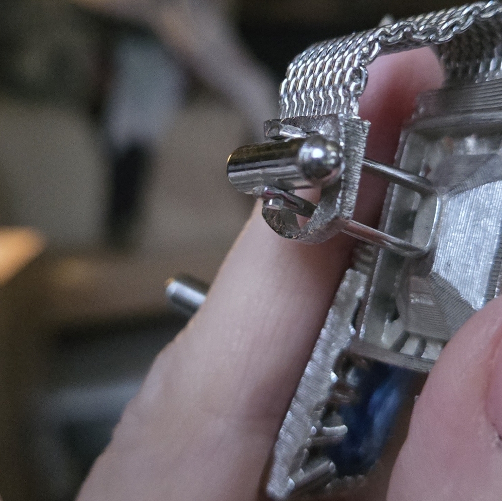 Swank blue topaz silver mesh vintage cufflinks - Picture 6 of 9